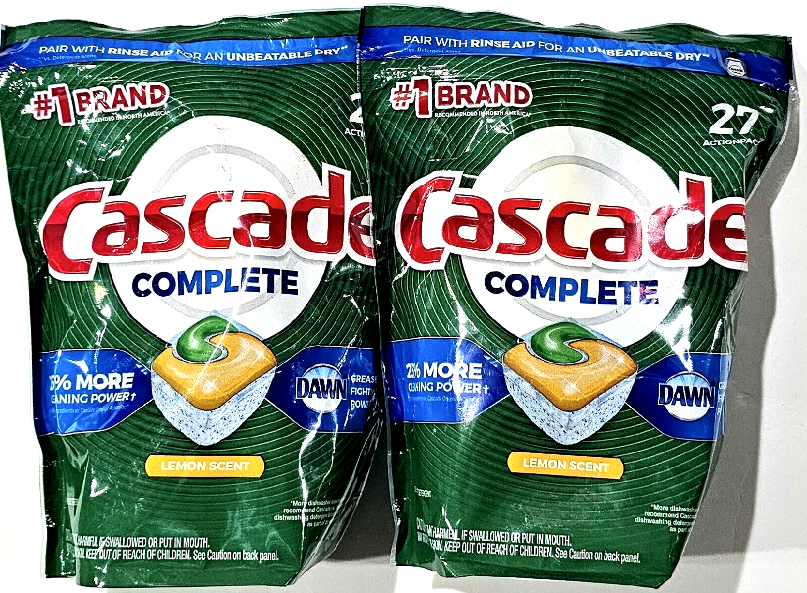 2 Pack Cascade Complete Lemon Scent Dishwasher Detergent 54 Total Pacs