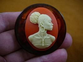 (CA20-50) RARE African American LADY ivory + orange CAMEO bakelite Pin Pendant - $50.48