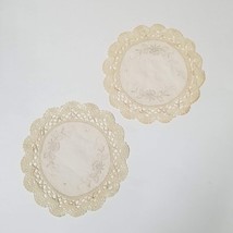 2 Round Lace Doilies Vintage Small Beige Ecru Doily Set Embroidered Appl... - £5.50 GBP