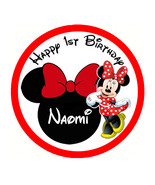  red Minnie Mouse Birthday round sticker 1.5&quot;, 2&quot;, 2.5&quot; choose size - £5.78 GBP