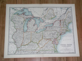 1907 Antique Map Of Ne Usa / Great Lakes Michigan New York Ontario Canada - £23.20 GBP