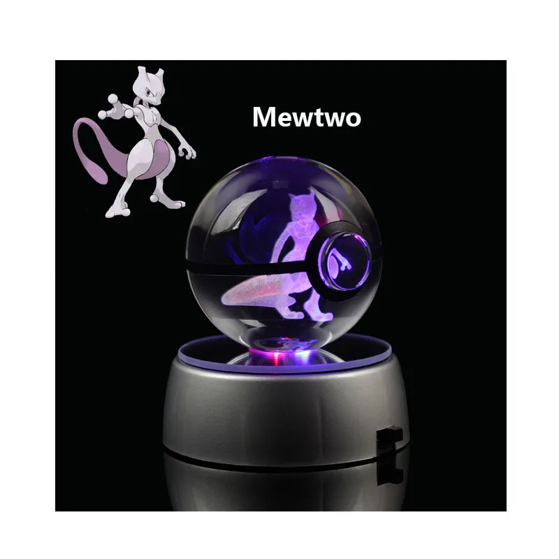 Anime Pokemon 3D Mewtwo ANIME GIFT Figures Laser Ball Engraving Round Crystal - £21.21 GBP+