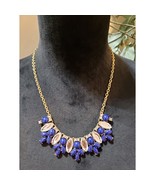 Womens Gold Tone Rhinestone Blue Crystal Acrylic Geo Statement Necklace ... - $40.75 CAD