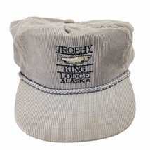 Vintage 80&#39;s Corduroy Fishing Lodge Alaska Trophy King Trucker Hat Strapback Cap - £45.03 GBP