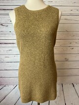 Lauren Ralph Lauren Gold Metallic Knit Sweater Medium LRL Linen Holiday ... - $28.12