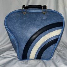 Vintage Light Blue Bowling Ball Bag with Stripes Single Ball Plastic Bal... - $44.54