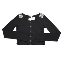 Bozzolo Shirt Womens M Black Long Sleeve Round Neck Button Sequin Casual Tee - £20.14 GBP