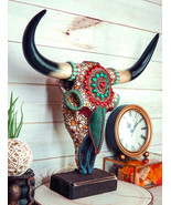 Large Rustic Western Bull Cow Skull With Turquoise Red Rocks Desktop Fig... - $81.69 CAD