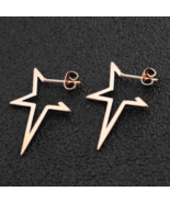 Stainless Steel Gold Plated Star Stud Earrings Unisex Fashion Jewelry Rose - £9.84 GBP