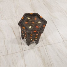 Unique Moroccan Side Table, Handmade Brass, and Inlaid Camel Bones  - £143.72 GBP