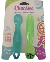 ChooMee FlexiDip Starter Baby Spoon 100% Silicone Aqua &amp; Green Captures ... - £10.11 GBP