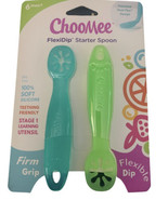 ChooMee FlexiDip Starter Baby Spoon 100% Silicone Aqua &amp; Green Captures ... - $12.86