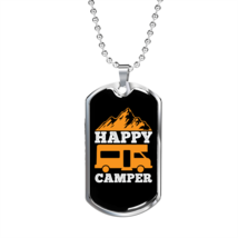 Camper Necklace Happy Camper Yellow Necklace Stainless Steel or 18k Gold Dog Ta - £37.84 GBP+
