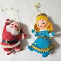 Vintage 2 Flocked Ornaments 3" Santa 4" Blue Angel EUC - $401.69 MXN