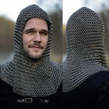 Round Riveted With Flat Warser Chain mail shirt 9 mm Medieval Coif X-mas Gift - £64.54 GBP