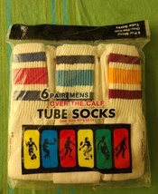 Socksmith Mens Size 10-15 Over The Calf 3 Striped Tube Socks 6 Pack Vintage NOS - £25.47 GBP