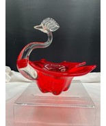 Red and Clear Glass Swan Peacock Phoenix Bird Candy Dish Trinket Dish Vi... - $17.42