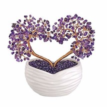 Amethyst Crystal Heart Money Tree Healing Gemstone Bonsai Ornament for Wedding C - £58.06 GBP