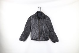 Vtg 90s Streetwear Mens Small Distressed Leather Full Zip Bomber Jacket Black - £55.75 GBP