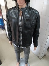 Mens Black Leather Jacket Genuine Leather Men Moto Biker Winter Jacket #56 - £117.94 GBP