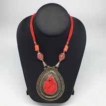 Turkmen Necklace Antique Afghan Tribal Coral Inlay Pendant Beaded Necklace VS50 - £17.20 GBP