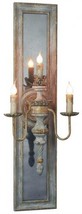 Sconce Light Wall Distressed Antique Blue Gold Antiqued Metal Mirror - £589.36 GBP