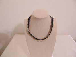 INC 12&quot; w 3.25&quot; ext Gold-Tone Faux Leather and Chain Choker Necklace D131 $34 - £11.57 GBP