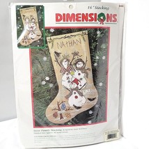 Vtg Rustic 3 Snowmen Stocking Cross Stitch Kit SNOW FAMILY 16&quot; Dimension... - £31.03 GBP
