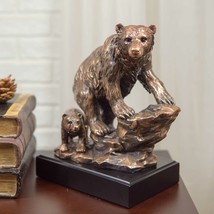 Black Bear Mother With Cub Climbing Rock Bronze Electroplated Resin Statue 9&quot;H - £74.73 GBP