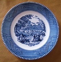 Currier &amp; Ives Blue &amp; White Wheat Harvest 6&quot; Bread/Dessert Plates 1940s Vintage - £11.67 GBP