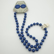 Vintage Blue Beaded Necklace Earring Set Hong Kong Single Strand Womens Jewelry - £10.68 GBP