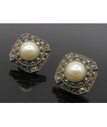 JUDITH JACK 925 Silver - Vintage Pearl &amp; Marcasite Non Pierce Earrings -... - $1,688.56 MXN