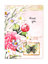 Flowers and Butterfly Thank You Greeting Cards - £9.55 GBP