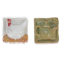 Artist Karen Fincannon 2&quot; Handmade Glazed Ceramic Tiles Chicken Teapot - $9.99