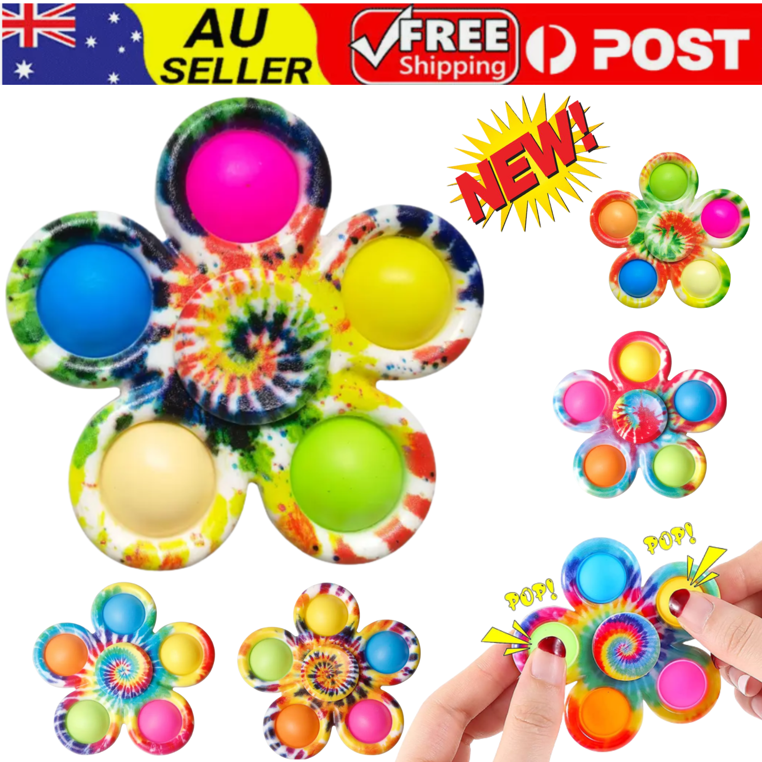 Tie Dye Fidget Spinner Push Popper Bubble Pop Finger Toy Stress &amp; Anxiet... - $3.70+
