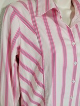 Liz Claiborne Women&#39;s Pink White Striped Button Down Shirt Blouse Size 4 Small - £10.38 GBP