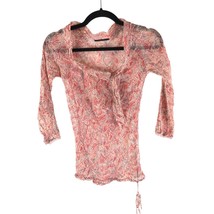 Elie Tahari Womens Blouse Top Sheer Floral Tie Collar Cinch Waist Pink XS - £11.40 GBP