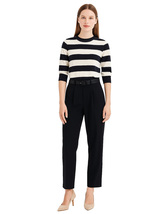 Queen Letizia Inspired Parisian-style Striped Knitted Top &amp; Black Suit T... - $139.99