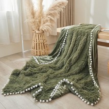 Pom-Pom Fluffy Faux Fur Throw Blanket, Luxury Soft Fuzzy Blanket Throw 50X60, Sa - £40.08 GBP