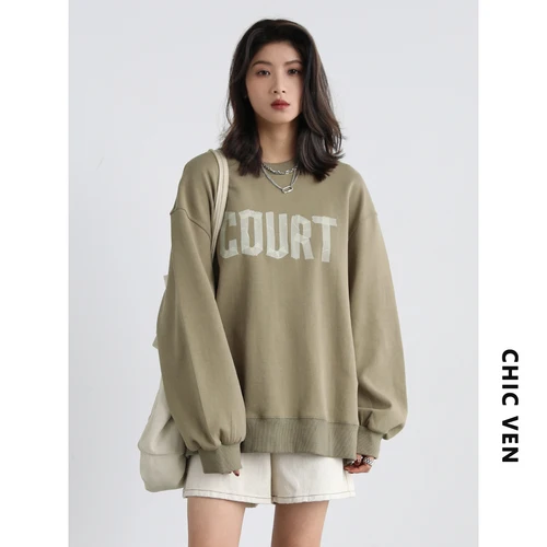 CHIC VEN Women&#39;s Sweatshirt Street Casual Loose Round Neck Letter Printed Cotton - £84.52 GBP