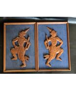Set Di 2 Mcm Legno Intagliato Asiatica Prince Rama Blu Montato Muro Arte - $3,633.71 MXN