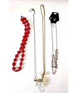 Vintage Costume Jewelry Necklace Lot 4pcs Pink Red Plastic Ivory Quartz ... - $202.79 MXN