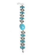 Blue and Silver Plated Bead Bracelet with Crackle Centerpiece, Lobster C... - $5.99