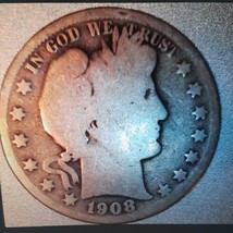 ½ Half Dollar Barber 90% Silver U.S Coin 1908 P Philadelphia Mint 50C KM#116 - £35.61 GBP