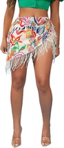 Women&#39;s Floral Tie Side Wrap Tassel Mini Skirt - $52.49