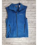 Eddie Bauer Mens Blue Black Hem Full Zip Fleece Vest Zipper Pocket Mens ... - $16.95