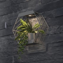 Outdoor Leiden Steel Led Solar Hexagon Wall Sconce Planter, With Dusk To Dawn Se - £56.94 GBP