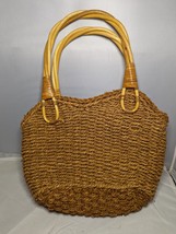 HTF Vintage Women Wicker Handbag Tote Beach Straw Woven Summer Rattan Basket Bag - £23.96 GBP