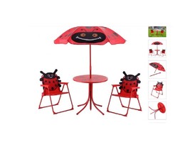 Lady Bug Kids Folding Table &amp; Chairs Set with Umbrella Outdoor Children&#39;s Patio - £71.91 GBP