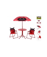 Lady Bug Kids Folding Table &amp; Chairs Set with Umbrella Outdoor Children&#39;... - £71.75 GBP